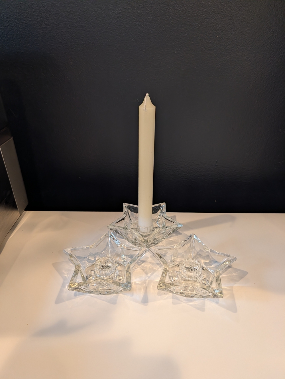 Vintage-Look Cut Glass Star Candle Holders Set of 3 Heavy Clear Glass